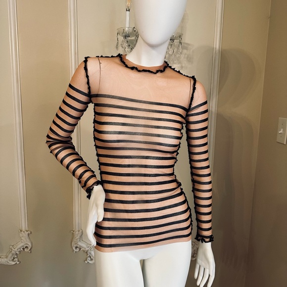 Jean Paul Gaultier striped printed mesh Top SIZE S - Picture 6 of 16